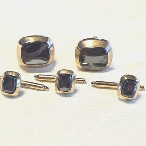 Vintage Onyx and Silver Tuxedo Buttons & Shirt Studs